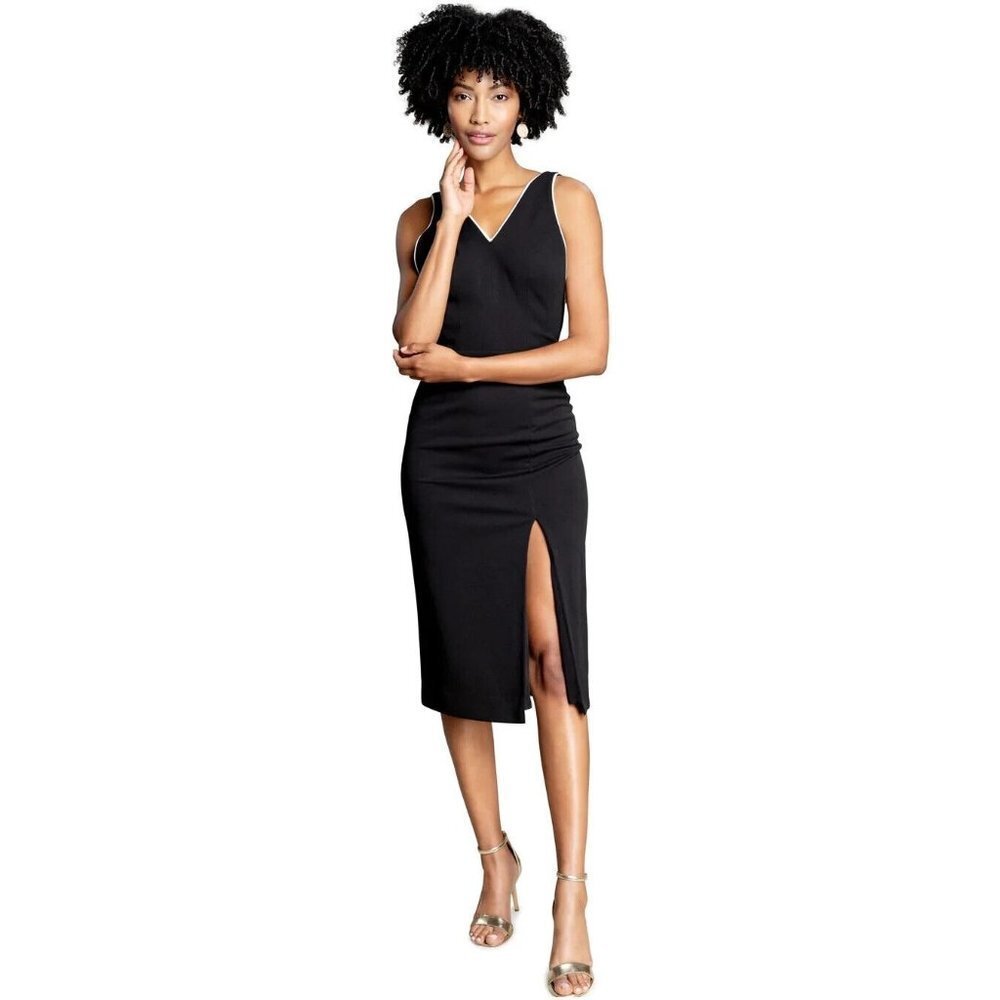 Dress Theโ Population Womens Gianna Little Black Sheath Dress V-neck Size Small